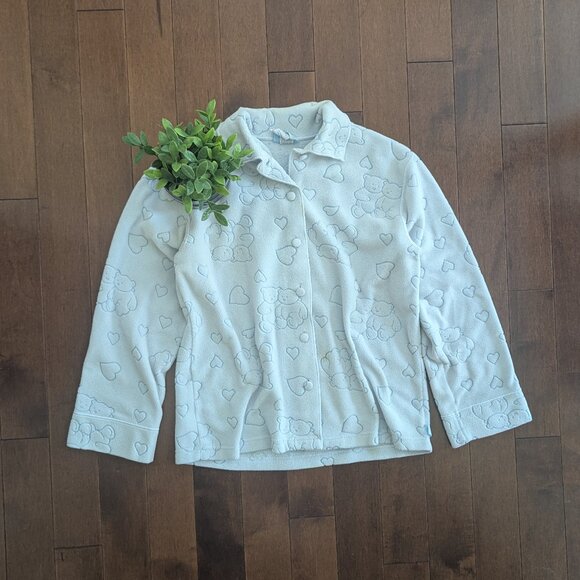 TEDDY BEAR PRINT VINTAGE FLEECE BUTTON UP SWEATER - Picture 1 of 4